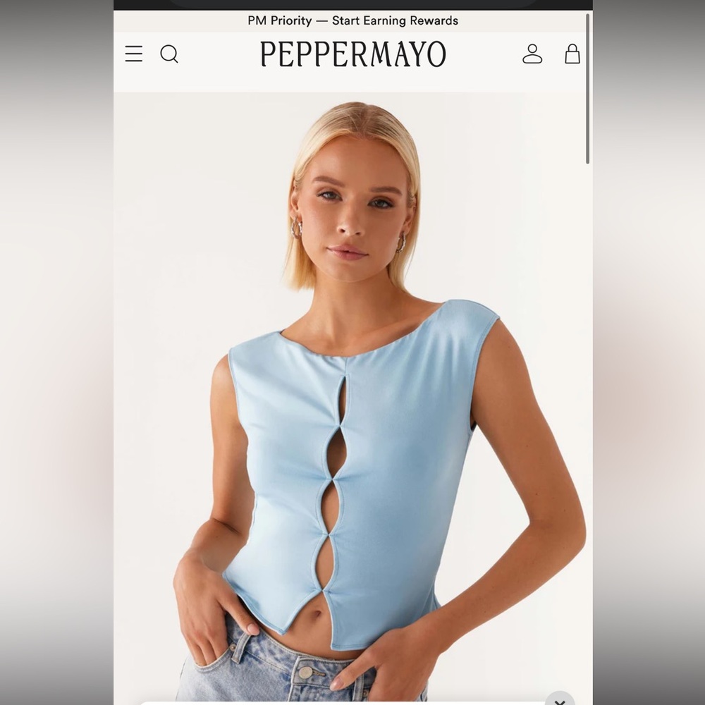 Peppermayo Light Blue Sleeveless Cut-Out Blouse